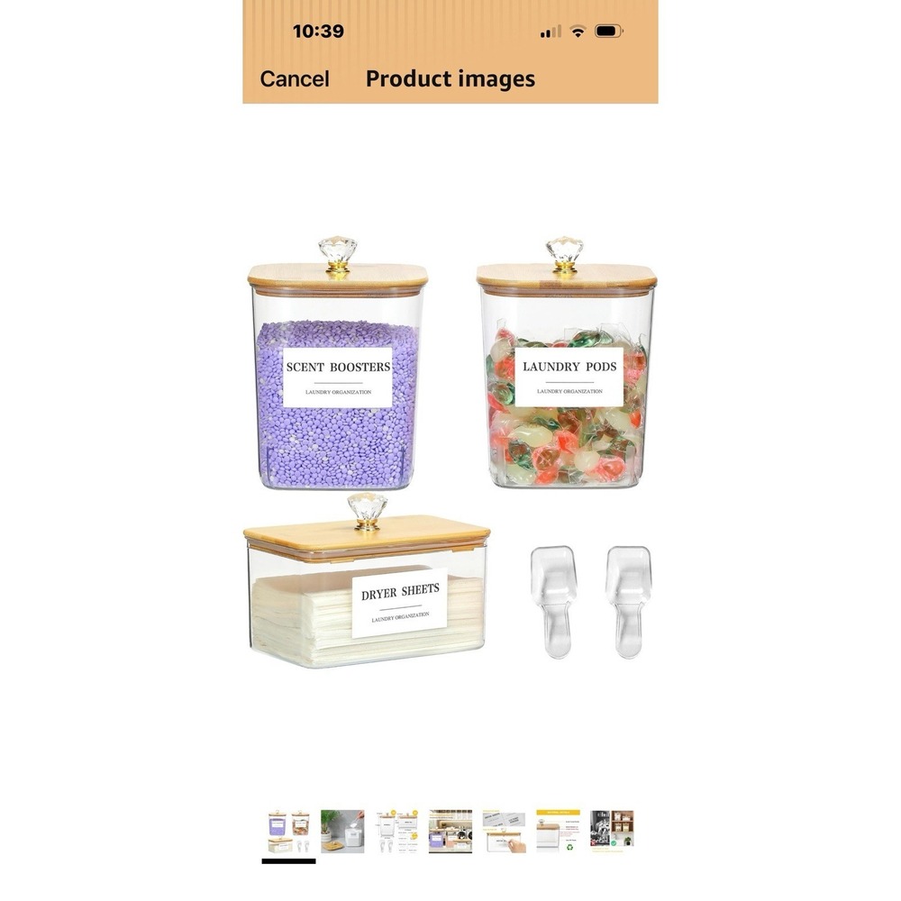 Laundry Pods Storage‎ Container with Wooden Lids & Labels for Detergent Powder